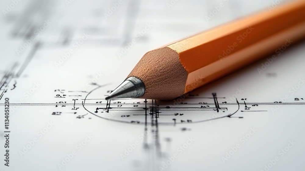 Poster sketching architectural designs with pencil on blueprint studio environment close-up view creative p