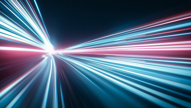 Futuristic urban train system in a glowing tunnel