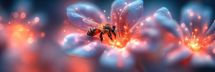 A bee collecting nectar from vibrant flowers, showcasing nature's beauty and pollination.