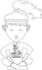 cute cartoon character. depicts the character with a line design model, and there is a picture of a snake with its crown
