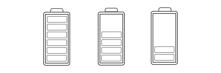 Battery charge many color flat icons. Battery charging, charge indicator. Vector battery power icon powerfully charged. 