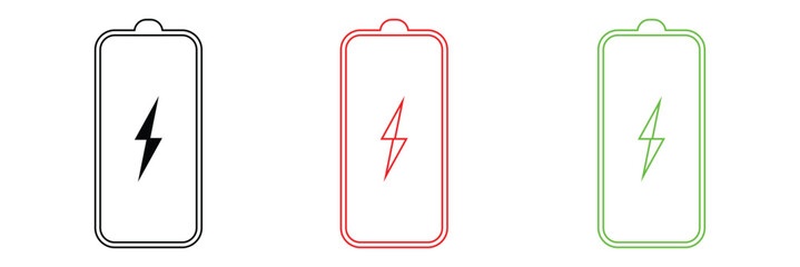Battery charge many color flat icons. Battery charging, charge indicator. Vector battery power icon powerfully charged. 