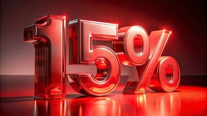 15% Off Sale Banner, Red Discount, Business Promotion, Close-up,  Marketing Offer, Special Deal 
