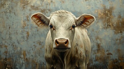 Fototapeta premium Stunning Closeup of a Young White Cow