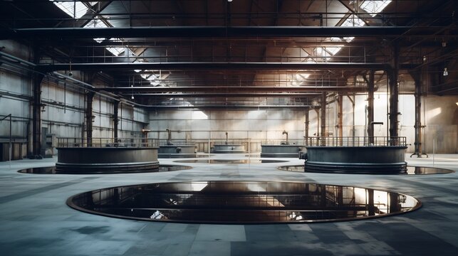 Large industrial metal tanks utilized for the electroplating zinc coating process within an industrial manufacturing facility