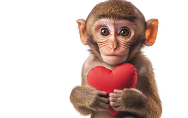 Monkey with a Heart in Its Hands isolated on transparent Background
