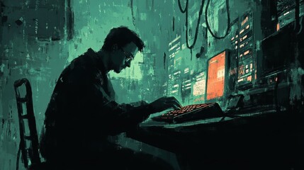 hacker working late at night