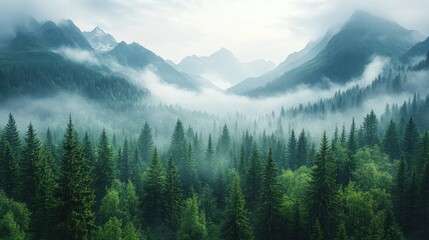 Misty Mountain Majesty: A Serene Forest Enveloped in Clouds
