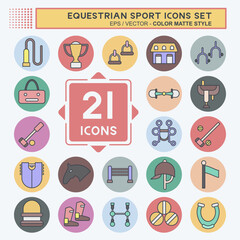 Icon Set Equestrian Sport. related to Hourse symbol. color mate style. design editable
