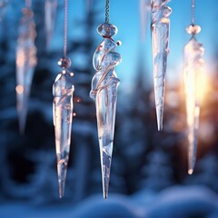 the AI Image Generator, Close Up of Elegant Icicles Against a Frosty
