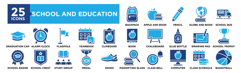School and Education icon collection set. Containing design education, school, study, vector, student, book, learning