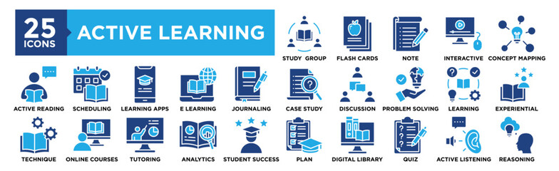 Active Learning icon collection set. Containing design education, learning, school, development, classroom, activity	