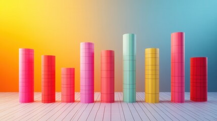 Obraz premium Colorful cylindrical graphs representing data trends modern studio digital art minimalistic environment creative perspective