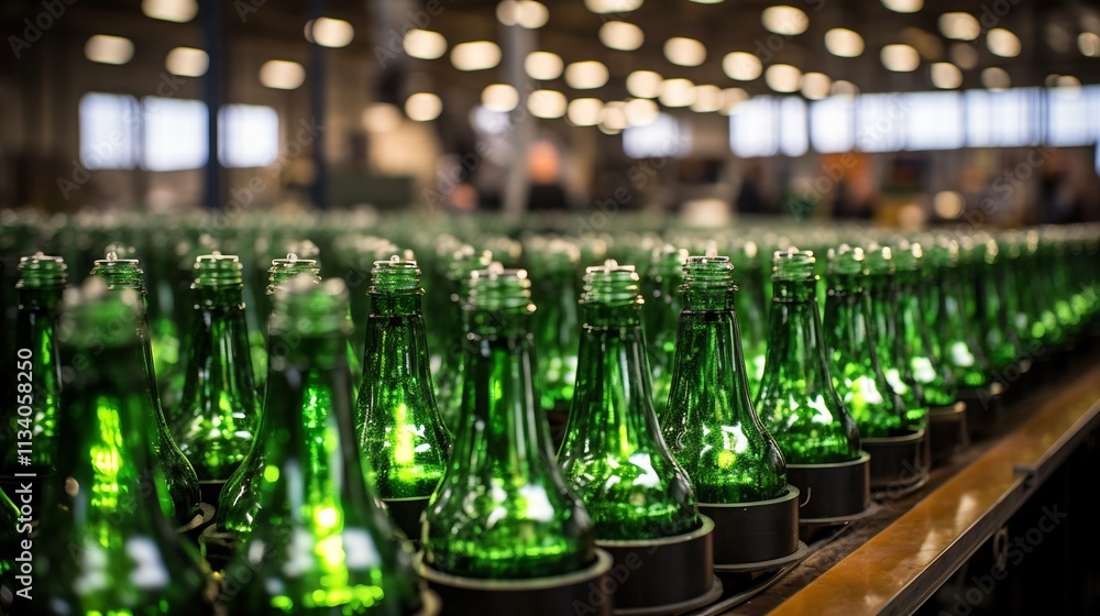 Aufkleber rows of sparkling water bottles neatly arranged and lined up for inspection in a clean modern produc