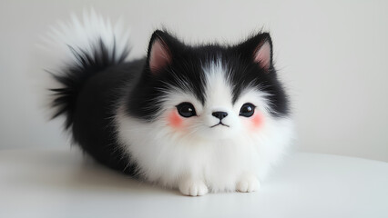 Fluffy shaped with a fluffy face design shape made of fluffy fabric black and white color