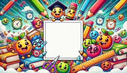 school equipment theme with white screen in the middle