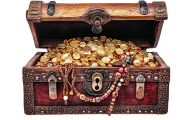 Unlock the Chest Overflowing with Gold isolated on transparent Background