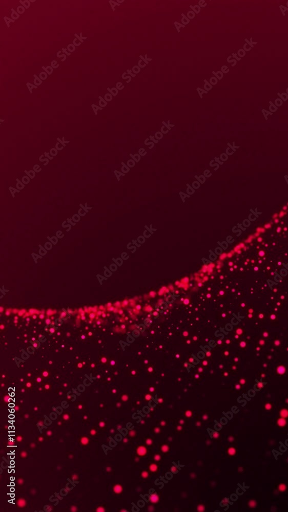 Poster red glowing circles particles at the bottom on a dark abstract background, vertical composition. tra
