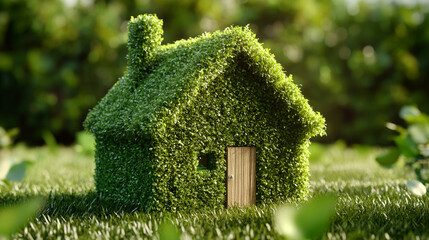 Naklejka premium Lush Green House Made of Grass and Foliage Emphasizing Eco-Friendly Living and Sustainable Architecture in a Natural Environment