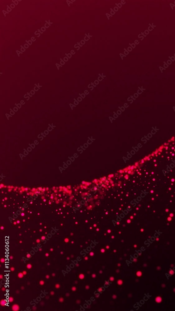 Poster red glowing circles particles at the bottom on a dark abstract background, vertical composition. tra