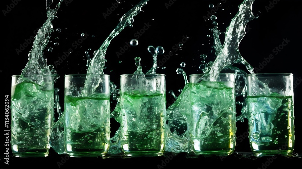 Aufkleber close up view of the high speed bottling process for sparkling water capturing the liquid s shimmeri