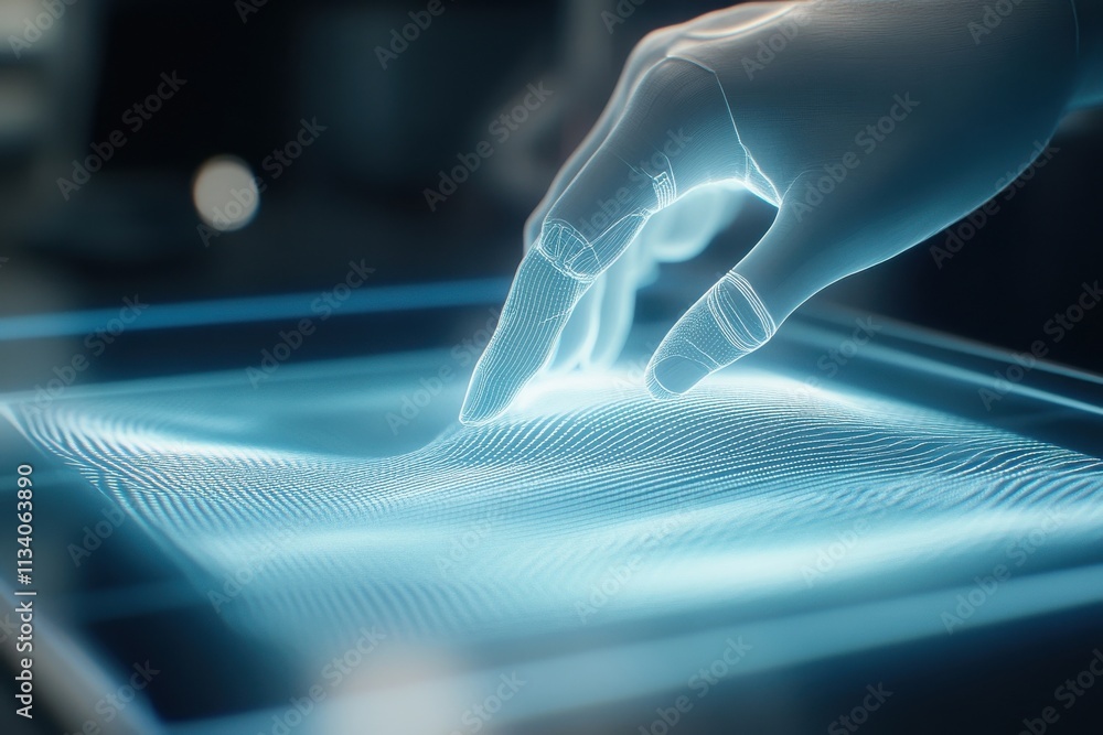 Aufkleber futuristic touch display interaction with digital waves demonstrating technology, innovation, and hu