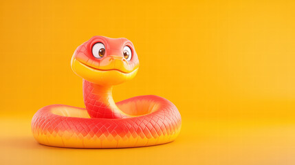 Cute Cartoon Snake Toy on Yellow Background