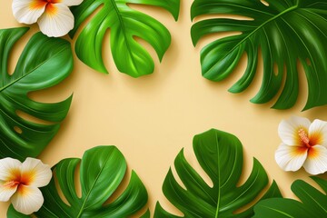 Tropical leaves and flowers arrangement studio background digital art nature inspired close-up view serenity concept