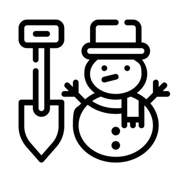 snowman with shovel black outline clip art preview