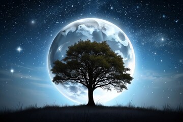 Naklejka premium Moonlight night and tree silhouette wallpaper