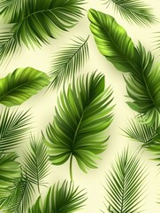 Obraz premium Lush green tropical leaves arrangement nature background botanical illustration calm environment close-up view serenity concept