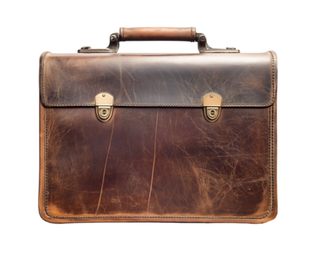Brown leather briefcase isolated on white and transparent background