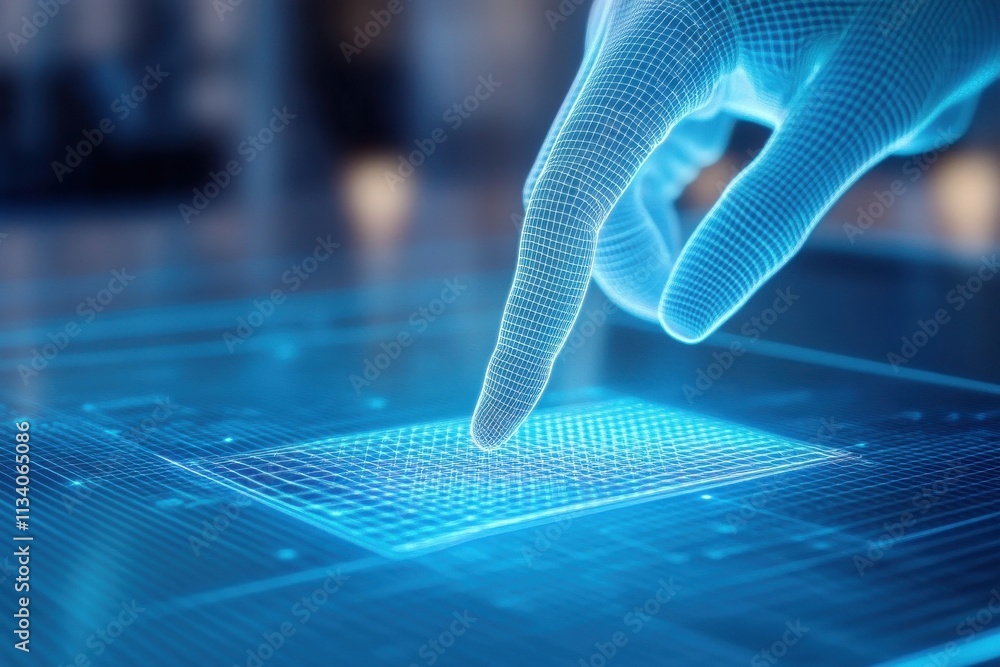Aufkleber futuristic digital touch interaction with a holographic interface showcasing advanced technology and