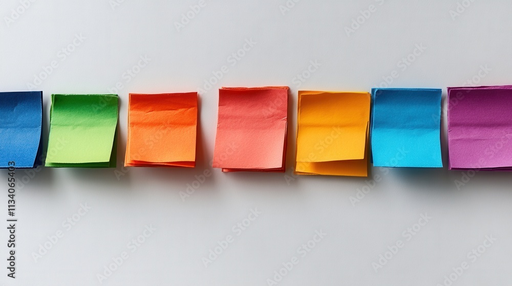 Poster creative workspace organization colorful sticky notes displayed on light surface minimalist office e