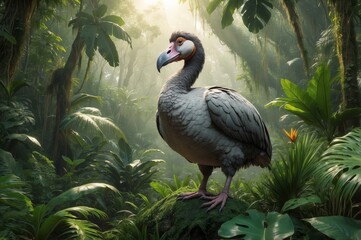 Obraz premium Dodo bird in lush tropical rainforest.