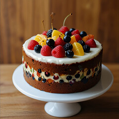 Fruit cake, cake, dessert, food, sweet, cream, fruit, strawberry, delicious, berry, raspberry, cheesecake, plate, red, white, pastry, baked, chocolate, fresh, gourmet, slice, berries, bakery, pie, tas