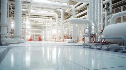 Futuristic high tech oil refinery with an intricate network of pipelines tanks and other industrial equipment showcasing a clean organized and sophisticated architectural design