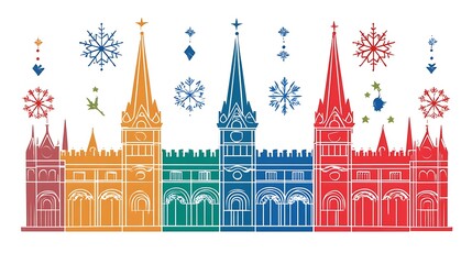 Obraz premium Colorful Festive Cathedral Winter Skyline Illustration