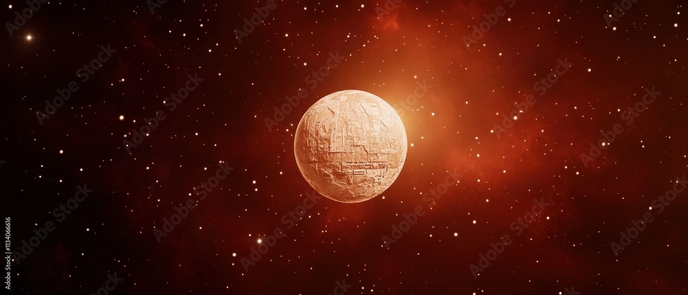 Poster a glowing planet orbits in a vibrant cosmic background filled with stars and nebulae, creating a cap