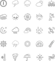 Weather Icons Forecast, Climate, Meteorology, Symbols, Collection, Design, Line Art, Graphic, Elemen