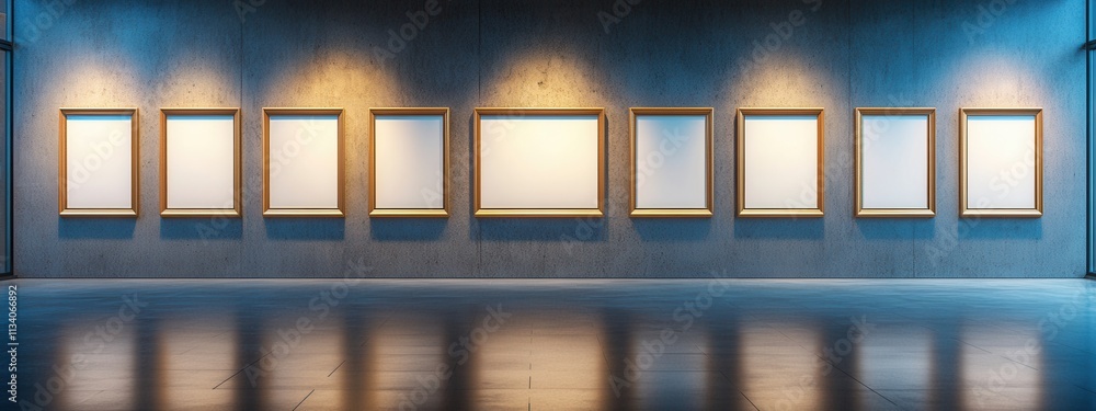 Aufkleber art exhibition preparation empty frames displayed in modern gallery indoor space artistic environmen