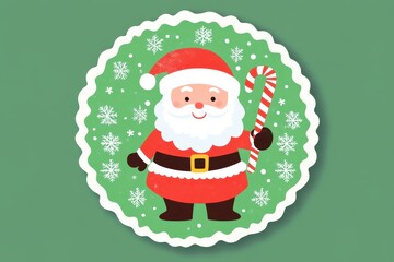 Cheerful Santa Claus holding a candy cane in a festive winter background