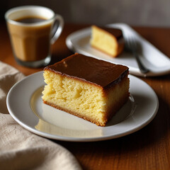 Chiffon cake, cake, food, dessert, sweet, plate, pie, slice, bread, baked, chocolate, delicious, pastry, homemade, piece, breakfast, snack, cheese, closeup, sugar, cream, coffee, tasty, banana, white,