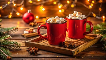 Cozy Hot Chocolate, Marshmallows, Wooden Tray