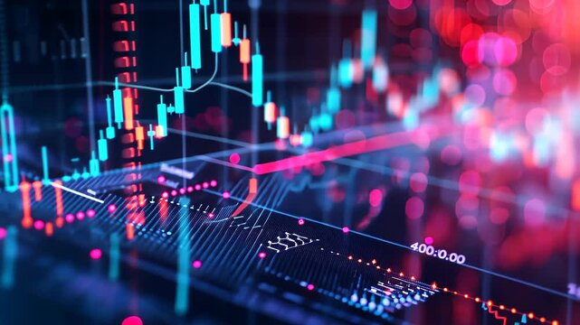 A computer screen filled with multiple lines and dots, representing complex data and patterns, A scatter plot showing the correlation between market volatility and trade volume