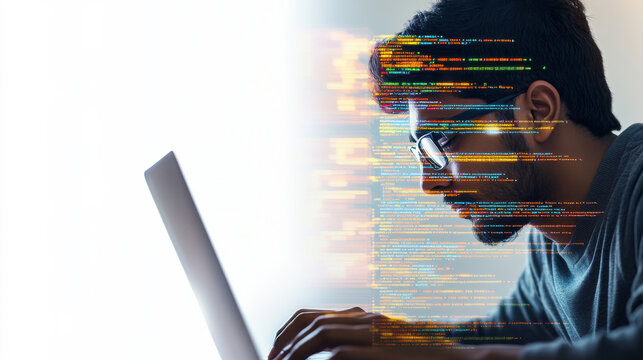 Full Stack Developer Front End businessman typing on his laptop at a desk