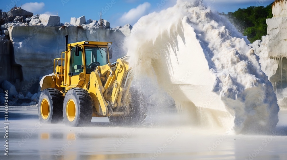 Poster heavy industrial machinery and equipment extracting and processing limestone from a large open pit q