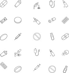 Fototapeta premium Medical Icons Pills, Syringes, IV Bags, and Dosage Forms