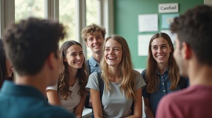 Obraz premium group of students gathered around a bulletin board displaying exam results