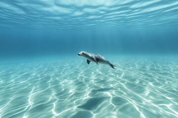 Naklejka premium Cute Seal Swimming in Clear Ocean Water